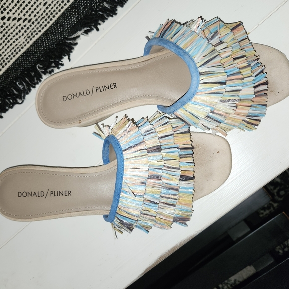 Donald J. Pliner Blue and Beige Fringe Sandals - Picture 1 of 4
